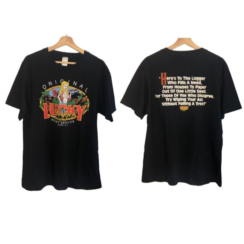 NWOT - Gildan Ultra Cotton Black Lucky Logger Short Sleeve T-Shirt - Large